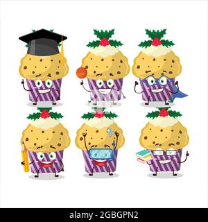 Schüler von Cupcake mit Holly Berry Cartoon-Figur mit verschiedenen Ausdrücken. Vektorgrafik Stock Vektor
