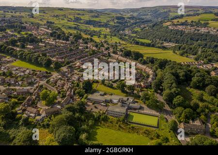 Sowerby Bridge Halifax West Yorkshire Drone Aerial Air Nestle Bahnhof Stockfoto