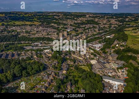 Sowerby Bridge Halifax West Yorkshire Drone Aerial Air Nestle Bahnhof Stockfoto