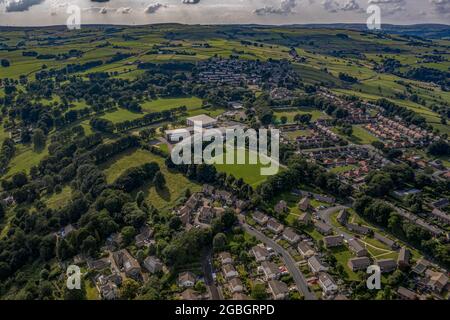 Sowerby Bridge Halifax West Yorkshire Drone Aerial Air Nestle Bahnhof Stockfoto