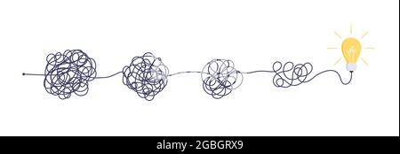 Komplexe einfache Weg von Anfang bis Idee. Chaos Vereinfachung, Problemlösung und Business-Lösungen Ideensuche Konzept Vektor Illustration. Stock Vektor