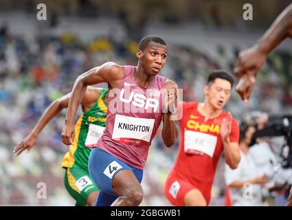 Vorne: Erriyon KNIGHTON (USA) Action, Leichtathletik Halbfinale Halbfinale 200m Sprint der Männer, menÕs 100m, am 03. August 2021 Olympische Sommerspiele 2020, ab Juli 23. - 08.08.2021 in Tokio/Japan. Stockfoto