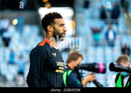 Malmö, Schweden. August 2021. Connor Goldson (6) vom Rangers FC geht in das Qualifikationsspiel der Champions League zwischen Malmö FF und dem Rangers FC im Eleda Stadion in Malmö. (Foto: Gonzales Photo/Alamy Live News Stockfoto