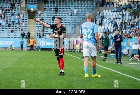 Malmö, Schweden. August 2021. Ryan Kent (14) vom Rangers FC beim Champions League Qualifikationsspiel zwischen Malmö FF und dem Rangers FC im Eleda Stadion in Malmö. (Foto: Gonzales Photo/Alamy Live News Stockfoto