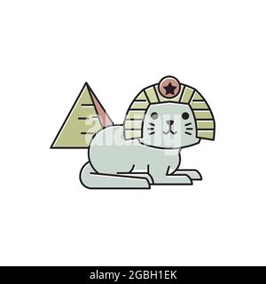 Niedliche Katze Ägyptischen Kostüm Pyramide Ägypten Flache Cartoon Illustration Stock Vektor