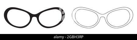 Brillensymbol. Satz von Sonnenbrillen-Symbolen. Vektorgrafik. Vektorsymbole für Sonnenbrillen. Schwarze Symbole für lineare Brillen Stock Vektor