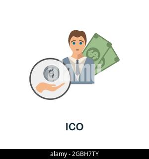 Flaches ICO-Symbol. Farbiger Schild aus der Kryptowährungskollektion. Creative ICO Icon Illustration für Webdesign, Infografiken und mehr Stock Vektor