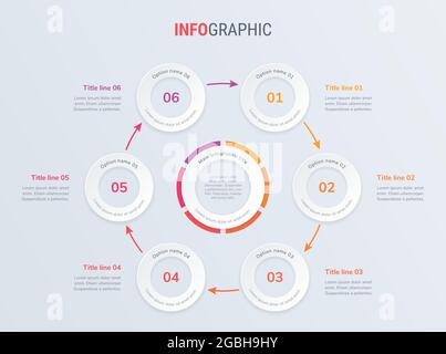 Red Timeline Infografik Design Vektor. 6 Schritte, abgerundetes Workflow-Layout. Vektor-Infografik Zeitleiste Vorlage. Stock Vektor