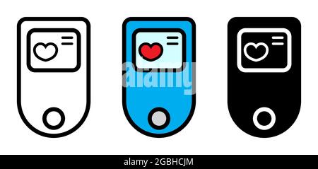 Symbol für Pulsoximeter eingestellt. Medizinische Geräte zur Sauerstoffmessung. Vektorgrafik isoliert auf Weiß. Farbsymbol, Umriss und silh für medizinische Geräte Stock Vektor