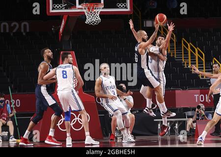 Tokio, Japan. August 2021. Evan FOURNIER (10) aus Frankreich während der Olympischen Spiele Tokio 2020, Nom de l'epreuve am 3. August 2021 im Aomi Urban Sports Park in Tokio, Japan - Foto Ann-Dee Lamour/CDP MEDIA/DPPI Credit: Independent Photo Agency/Alamy Live News Stockfoto