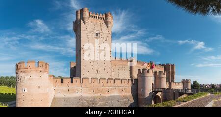 Panoramablick auf das Schloss La Mota in Medina del Campo, Valladolid Stockfoto