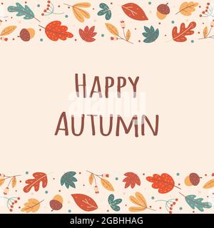 Herbst saisonaler Rahmen aus Blättern und Beeren. Vorlage für Bannerwerbung, Briefe, Notizblock. Stock Vektor