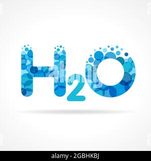 H 2 O Logo Konzept. Isoliertes abstraktes Design. Blau gefärbte Wasserformel H2O-Grafik-Vorlage. Reine klare Trinkblasen Haufen. Unternehmensgesundheit Stock Vektor