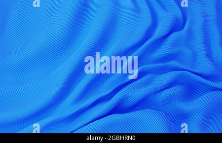 Blauer Seide gewellter Stoff Hintergrund. Abstrakt und dekorieren Tapete Konzept. Rendering von 3D-Illustrationen Stockfoto
