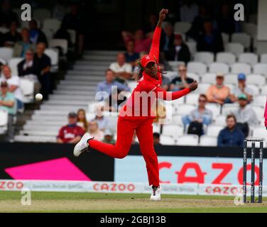 LONDON, ENGLAND - 02. AUGUST: Hayley Matthews von Welsh Fire Women während der Hundert zwischen Oval Invincible Women und Welsh Fire Women in Kia Oval Sta Stockfoto