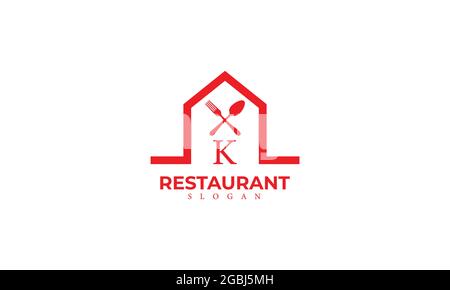 Alphabet K Restaurant Monogram Vektor-Logo-Vorlage, Buchstabe K Lebensmittel-Logo mit Löffel und Gabel-Symbol Stock Vektor