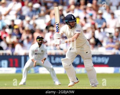 Englands Jonny Bairstow schlägt am ersten Tag des Cinch First Test Matches in Trent Bridge, Nottingham, ein. Bilddatum: Mittwoch, 4. August 2021. Stockfoto