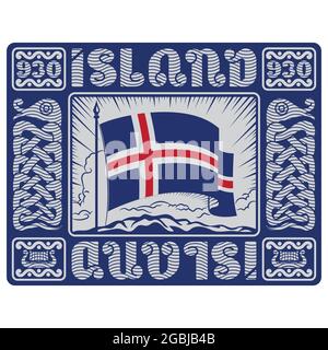 Skandinavisches Wikingerdesign. Isländische Flagge und altnordisches Muster in Form einer mythologischen Schlange Stock Vektor