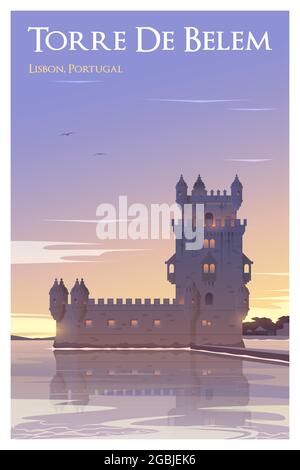 Belem Tower. Zeit zum Reisen. Hochwertiges Vektorposter. Stock Vektor