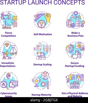 Symbole für das Startkonzept festgelegt Stock Vektor