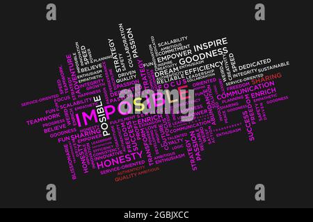 UNMÖGLICH Wort Cloud Collage isoliert schwarzen Hintergrund, Geschäftskonzept Hintergrund Stock Vektor