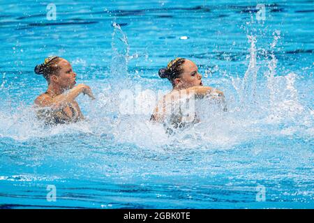 Tokio, Japan. August 2021. Olympische Spiele: Künstlerisches Schwimmen im Tokyo Aquatics Center. © ABEL F. ROS Stockfoto