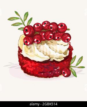 Dessert mit roten Johannisbeeren auf weißem Hintergrund Stockfoto