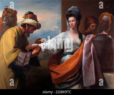 Rebecca Receiving the Bracelet at the Well von Benjamin West (1738-1820), Öl auf Leinwand, 1775. Stockfoto