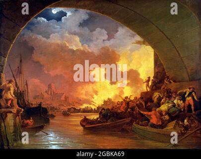 The Great Fire of London von Philip James de Loutherbourg (1740-1812), Öl auf Leinwand, c. 1797 Stockfoto