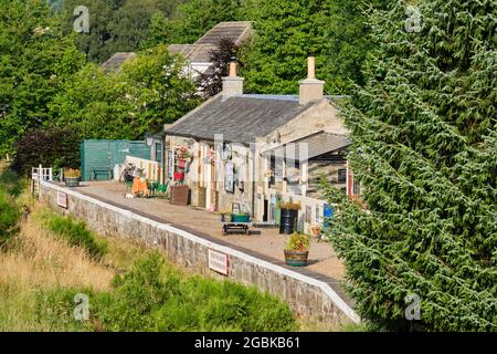 Der alte Bahnhof in Cromdale, in der Nähe von Grantown-on-Spey, Speyside, Schottland Stockfoto