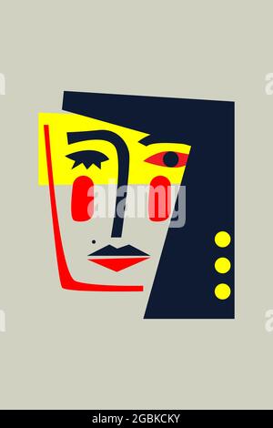 Portrait im Stil von сubism. Abstraktes weibliches Gesicht. Modernes Plakat mit Frauenkopf, Lippen, Augen, Nase. Vektorgrafik Stock Vektor