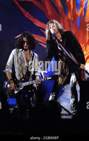 Rotterdam, Niederlande 1997-11-06, MTV Europe Music Awards beim Ahoy: Der Sänger des Aerosmith, Steven Tyler während der Show Stockfoto