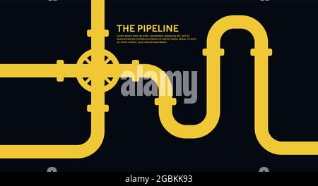 Black Pipeline Hintergrundkonzept. Flaches Öl- oder Gasvektordesign mit schwarzem Hintergrund. Stock Vektor