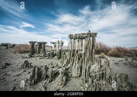 Das Mono Basin von Kalifornien mit dem Mono Lake im Zentrum ist eine Landschaft von einzigartigem ästhetischen Reiz und wissenschaftlichem Interesse. Eine landschaftlich reizende Gegend. Stockfoto