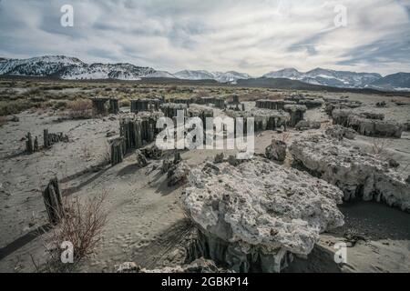 Das Mono Basin von Kalifornien mit dem Mono Lake im Zentrum ist eine Landschaft von einzigartigem ästhetischen Reiz und wissenschaftlichem Interesse. Eine landschaftlich reizende Gegend. Stockfoto