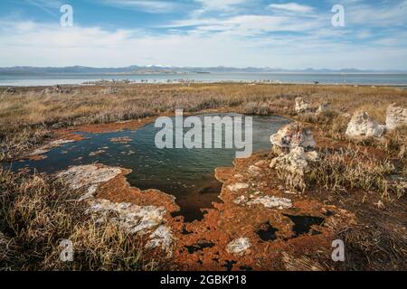 Das Mono Basin von Kalifornien mit dem Mono Lake im Zentrum ist eine Landschaft von einzigartigem ästhetischen Reiz und wissenschaftlichem Interesse. Eine landschaftlich reizende Gegend. Stockfoto