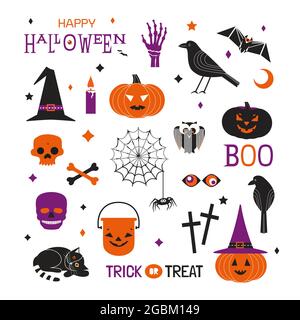 Halloween Urlaub niedlichen minimalistischen Vektor-Symbole gesetzt Stock Vektor