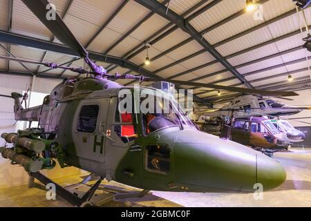 England, Hampshire, Andover, Andover Army Flying Museum, Ausstellung verschiedener Militärhubschrauber Stockfoto