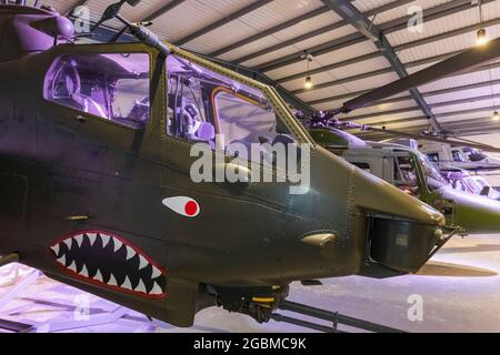 England, Hampshire, Andover, Andover Army Flying Museum, Ausstellung verschiedener Militärhubschrauber Stockfoto