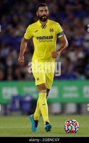 Leicester, England, 4. August 2021. Raul Albiol von Villarreal während des Vorsaison-Freundschaftsspiels im King Power Stadium, Leicester. Bildnachweis sollte lauten: Darren Staples / Sportimage Stockfoto