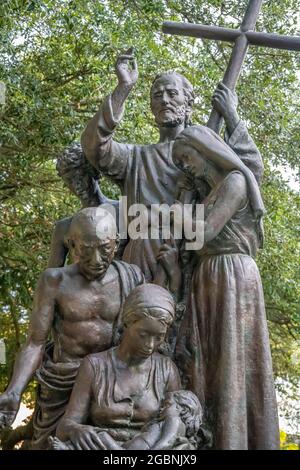 Gedenkstatue von Pater Pedro Camps aus dem 18. Jahrhundert und der minorquinischen Kolonie in St. Augustine, Florida. (USA) Stockfoto