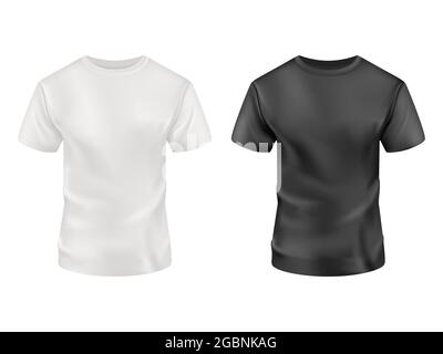 Schwarz-weißes T-Shirt auf weißem Hintergrund. Vektormockup. Stock Vektor