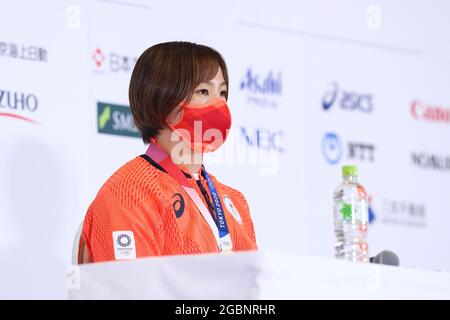Tokio, Japan. August 2021. Tokio, Japan. 6. August 2021: Tokio, Japan. 6. August 2021: Tokio, Japan. 5. August 2021: Tokio, Japan. August 2021. Yukako Kawai (JPN) Wrestling: Goldmedaillengewinnerin Yukako Kawai während der Pressekonferenz zu den Olympischen Spielen 2020 in Tokio im Japan House in Tokio, Japan. Kredit: AFLO SPORT/Alamy Live Nachrichten Gutschrift: Aflo Co. Ltd./Alamy Live Nachrichten Stockfoto