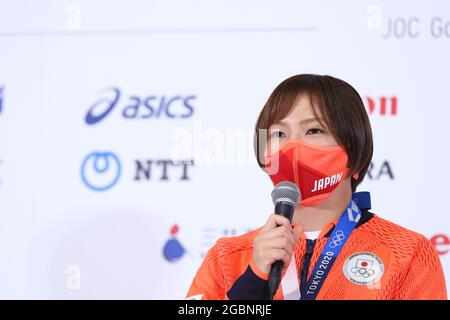 Tokio, Japan. August 2021. Tokio, Japan. 6. August 2021: Tokio, Japan. 6. August 2021: Tokio, Japan. 5. August 2021: Tokio, Japan. August 2021. Yukako Kawai (JPN) Wrestling: Goldmedaillengewinnerin Yukako Kawai während der Pressekonferenz zu den Olympischen Spielen 2020 in Tokio im Japan House in Tokio, Japan. Kredit: AFLO SPORT/Alamy Live Nachrichten Gutschrift: Aflo Co. Ltd./Alamy Live Nachrichten Stockfoto