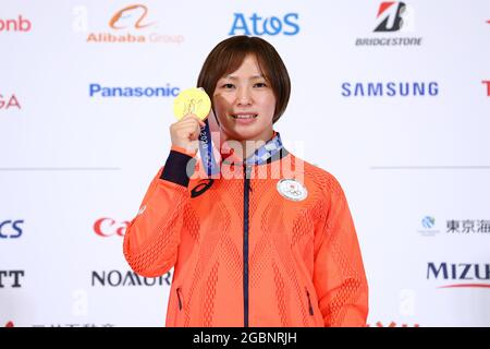 Tokio, Japan. August 2021. Tokio, Japan. 6. August 2021: Tokio, Japan. 6. August 2021: Tokio, Japan. 5. August 2021: Tokio, Japan. August 2021. Yukako Kawai (JPN) Wrestling: Goldmedaillengewinnerin Yukako Kawai während der Pressekonferenz zu den Olympischen Spielen 2020 in Tokio im Japan House in Tokio, Japan. Kredit: AFLO SPORT/Alamy Live Nachrichten Gutschrift: Aflo Co. Ltd./Alamy Live Nachrichten Stockfoto
