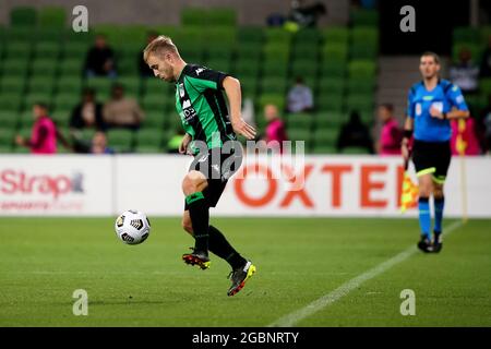 MELBOURNE, AUSTRALIEN - 14. MÄRZ: Connor Pain of Western United während des Hyundai A-League Fußballmatches zwischen dem Western United FC und dem Brisbane Roar FC am 14. März 2021 im AAMI Park in Melbourne, Australien. Kredit: Dave Hewison/Speed Media/Alamy Live Nachrichten Stockfoto