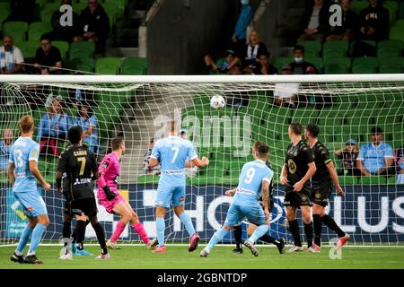 MELBOURNE, AUSTRALIEN - 26. MÄRZ: Jamie Maclaren von Melbourne City punktet beim Hyundai A-League Fußballspiel zwischen dem Melbourne City FC und dem Western Sydney Wanderers FC am 26. März 2021 im AAMI Park in Melbourne, Australien. Kredit: Dave Hewison/Speed Media/Alamy Live Nachrichten Stockfoto