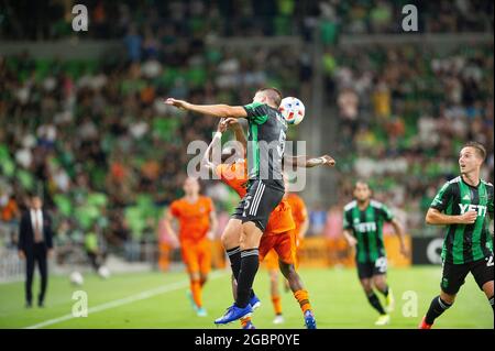 04. August 2021: Austin FC Matt Besler Defender (05) im Einsatz während des MLS-Spiels gegen den Houston Dynamo im Q2 Stadium. Austin, Texas. Mario Cantu/CSM Stockfoto