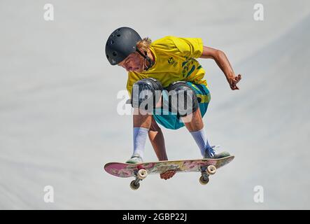 5. August 2021: Keegan Palmer gewinnt Gold beim Men's Park Skateboard bei den Olympischen Spielen im Ariake Urban Park, Tokio, Japan. Kim Price/CSM Stockfoto