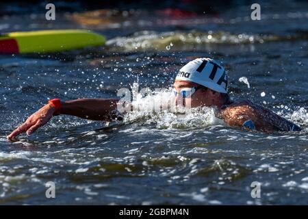 Tokio, Japan. August 2021. Mario Sanzullo aus Italien tritt während der Olympischen Spiele in Tokio 2020 am 5. August 2021 im Odaiba Marine Park beim 10-km-Marathon der Männer an. Foto Giorgio Scala/Deepbluemedia/Insidefoto Kredit: Insidefoto srl/Alamy Live News Stockfoto